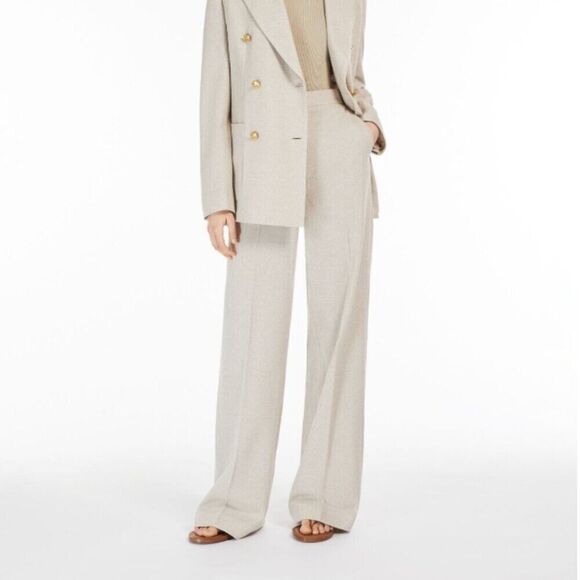 MaxMara Pants - MaxMara Leisure Womens Pants Small Jersey‎ Trouser Beige Albano Cream Wide Leg